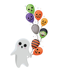 Halloween ghost cartoon with balloons vector design