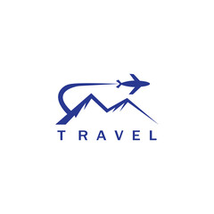 Fototapeta premium travel logo illustration mountain and airplane color design vector template