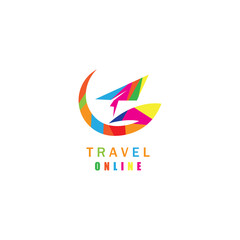 Fototapeta na wymiar travel logo illustration colorful initial G and airplane color design vector template