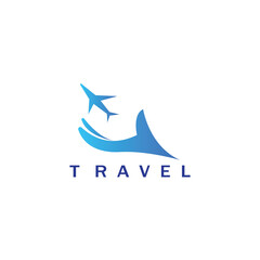 travel logo illustration hand and airplane color design vector template
