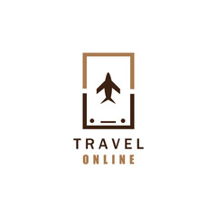travel logo illustration smartphone and airplane with color design vector template