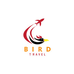 Obraz premium travel logo illustration, flying bird and airplane design, color vector template