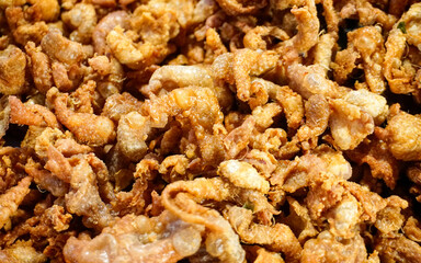 Fried chicken skins, traditional Thai food