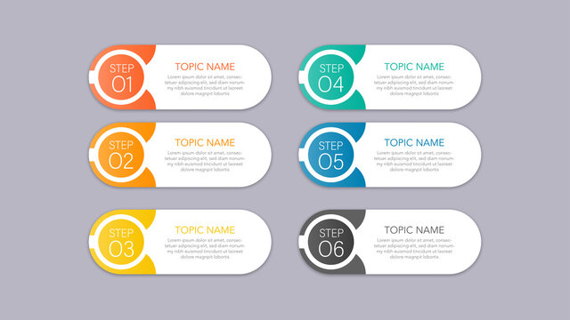 Art & Illustration, Modern infographics business design with 6 option concepts, parts, steps or processes can be used for workflow layout, diagram, number options, web design. infographic element.	