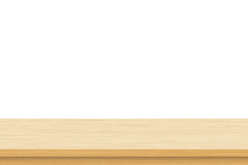 Empty brown wood table top isolated on white background . Template mock up for display of product