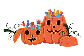 Obraz premium Halloween pumpkins cartoons with candies vector design