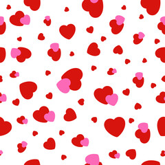 Abstract red and pink hearts seamless pattern isolated on white background .Vector graphic.