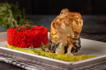 Mackerel in Villote sauce with couscous and green pea puree