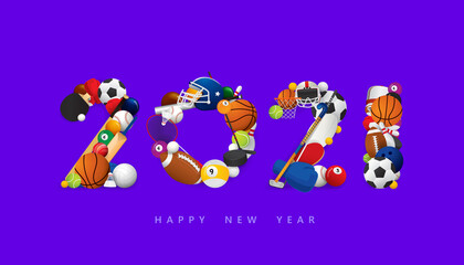 Vector Happy New Year 2021  text design with sports concept isolated on white background.