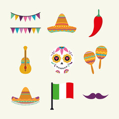 mexican icon set vector design