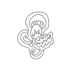 Line Art Illustration of a Mushroom Forest Herb composition. Vector for coloring pages, hand drawn design element