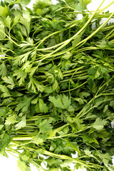 Fresh parsley leaves as background. View from above.