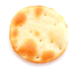 cheesy rice cracker on a white background.