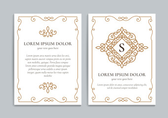 Vector greeting card with golden luxury frame template. Great for invitation, flyer, menu, brochure, monogram, background, wallpaper, decoration, packaging or any desired idea.
