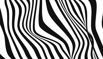 Minimal abstract background with black and white background,  Black wavy line pattern, optical art, modern wavy, geometric line stripes vector illustration. EPS 10.