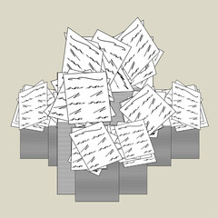 An illustration of unorganized pile of paperwork.