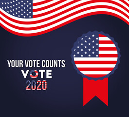 your vote counts 2020 with usa seal stamp vector design