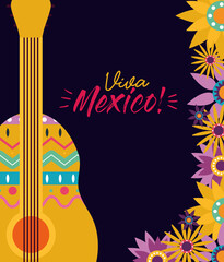 mexican guitar with flowers vector design