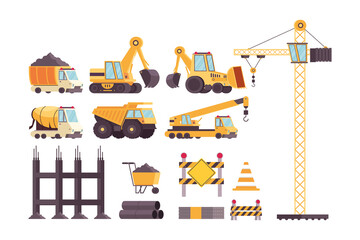 Obraz na płótnie Canvas bundle of construction vehicles and tools