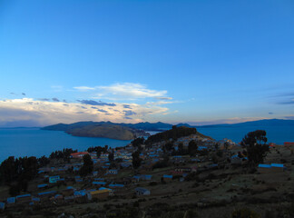 Sunset over Island of the Sun. This island if part of Titicaca Lake in Bolivia.