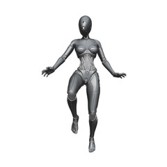 gynoid is the super fembot is floating in white background
