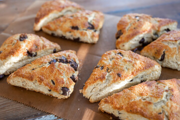 Chocolate Chip Scones On Brown Paper