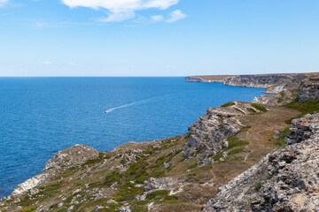 Atlesh. Rocky coast of Cape Tarhankut in Crimea. Black Sea