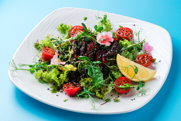 vegetable salad on a blue background