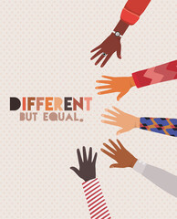 different but equal and diversity skin hands vector design