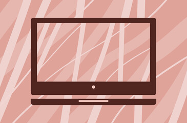 Designer work laptop. Modern colorful design from lines. The concept of a general abstract pattern from the wall to the gadget. Pink and white colors. Flat style. Vector illustration