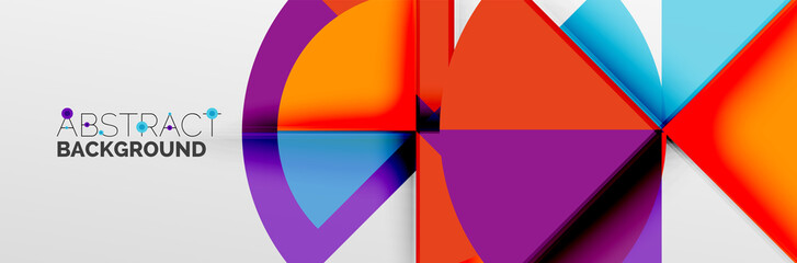 Bright color circles, abstract round shapes and triangles composition with shadow effects. Vector modern geometric design template