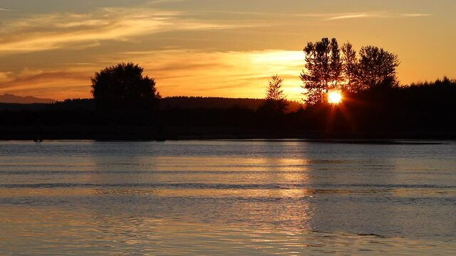 Summer Sunset over Jetty Island, Port Gardner Bay, Everett Washington.