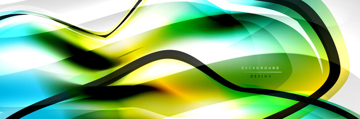 Vector abstract background, flowing liquid style bubble with metallic, color quicksilver chrome texture and color glow effects