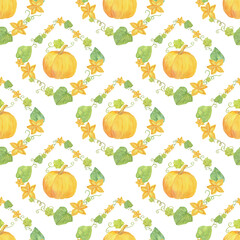 Watercolor pumpkins hand drawn frame in the form of lozenge, seasonal autumn fall holidays illustration, floral composition, arrangement for seasonal design, healthy vegetarian diet, thanksgiving