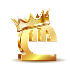 Georgian lari currency symbol, golden money sign with golden crown