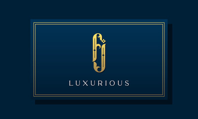 Vintage royal initial letter FJ logo. This logo creatively incorporates luxurious typeface. It will be suitable for Royalty, Boutique, Hotel, Heraldic, fashion, and Jewelry.