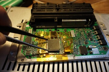 close up of computer circuit board
