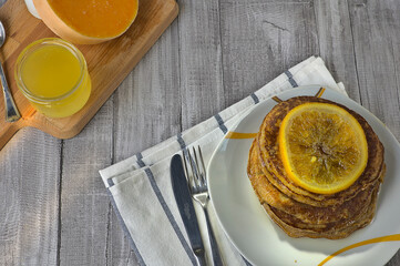 Pumpkin pancakes with orange