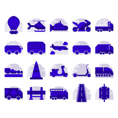 icons set transportation full color smooth styles.