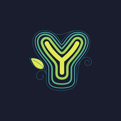 Green line Y letter logo with swirl petals and leaf.