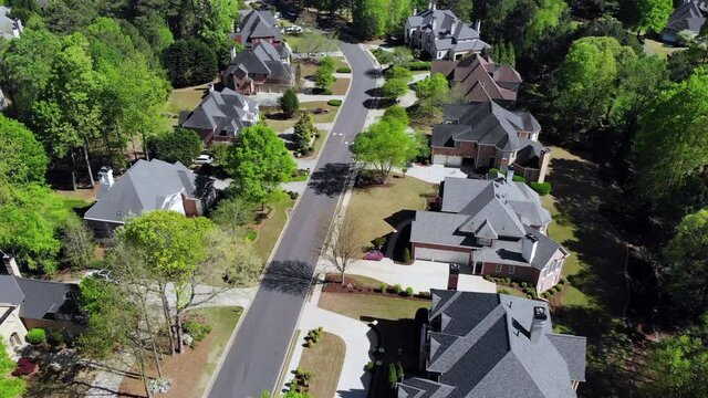 Panoramic aerial view of an upscale sub division in suburbs of Atlanta, GA