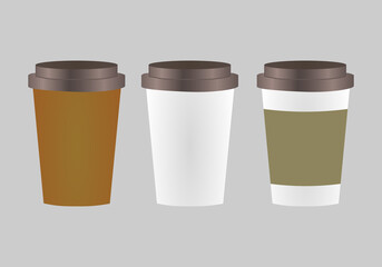 Set of realistic paper coffee cups icons. Vector illustration eps 10