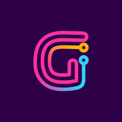 Multicolor G letter logo made of electric wire.