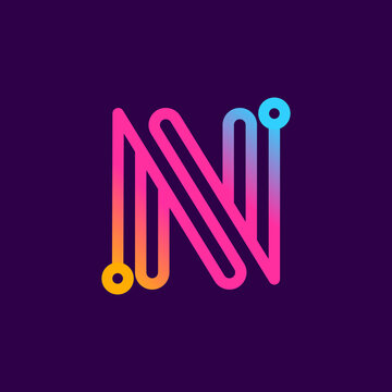 Multicolor N letter logo made of electric wire.