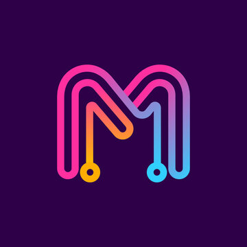 Multicolor M letter logo made of electric wire.