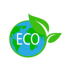 Earth map icon and eco lettering. Vector illustration eps 10