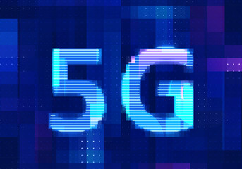 5G Network Internet Mobile icon technology blue background. Abstract digital machine learning with digital future design concept.