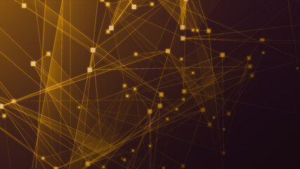 Abstract orange polygon tech network with connect technology background. Abstract dots and lines texture background. 3d rendering.