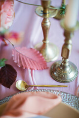 Beautiful table setting with autumn leaves