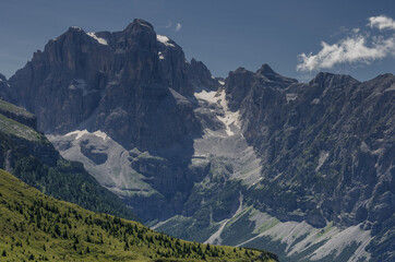 Central Brenta mountain group range as seen from Monte Spinale high plateau, above Madonna di Campiglio village, Brenta [Western] Dolomites, Rhaetian Alps, Trentino, Trento, Italy.